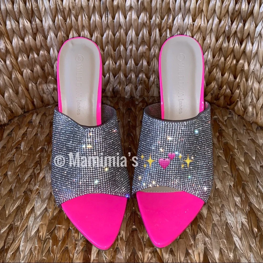 NIB Rhinestone Pointed Toe Slides Sandals - Picture 3 of 8